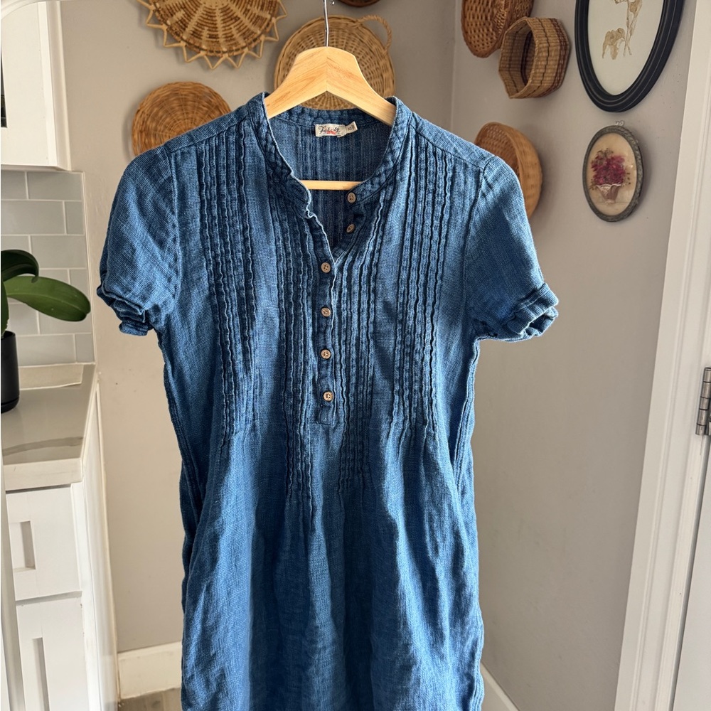 Faherty Indigo Button-Up Mini Dress